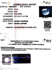 5.63/CT Natural Blue Sapphire With Govt Lab Certificate